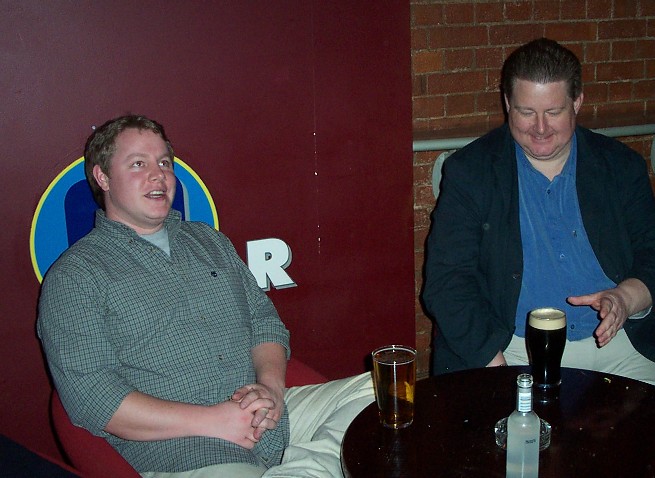 Graham contemplates life while Rob contemplates which of his two hands is round which pint of Guiness.