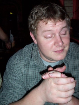 One pint and he's asleep.
