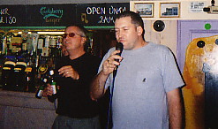 It's karaoke time, and Jon sings Sinatra.